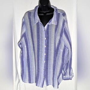 Women's erika Cotton (Gauze-like) long sleeve| purple & white, Casual, Summer 3X